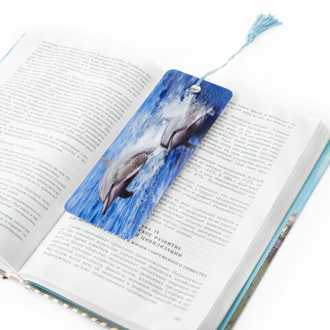 Закладка для книг с линейкой 3D-ОБЪЕМНАЯ BRAUBERG, "Дельфины", с декоративным шнурком, 128094 - Image 5