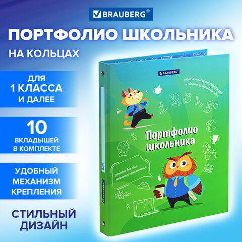 Папка-портфолио школьника "ОТЛИЧНИК", 4 кольца, 20 файлов, 10 вкладышей, 7БЦ матовая, BRAUBERG, 115240 - Image 7