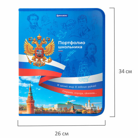 Папка-портфолио школьника, А4, на молнии, 8 вкладышей, обложка твердая, СИМВОЛИКА, BRAUBERG, 115243 - Image 12