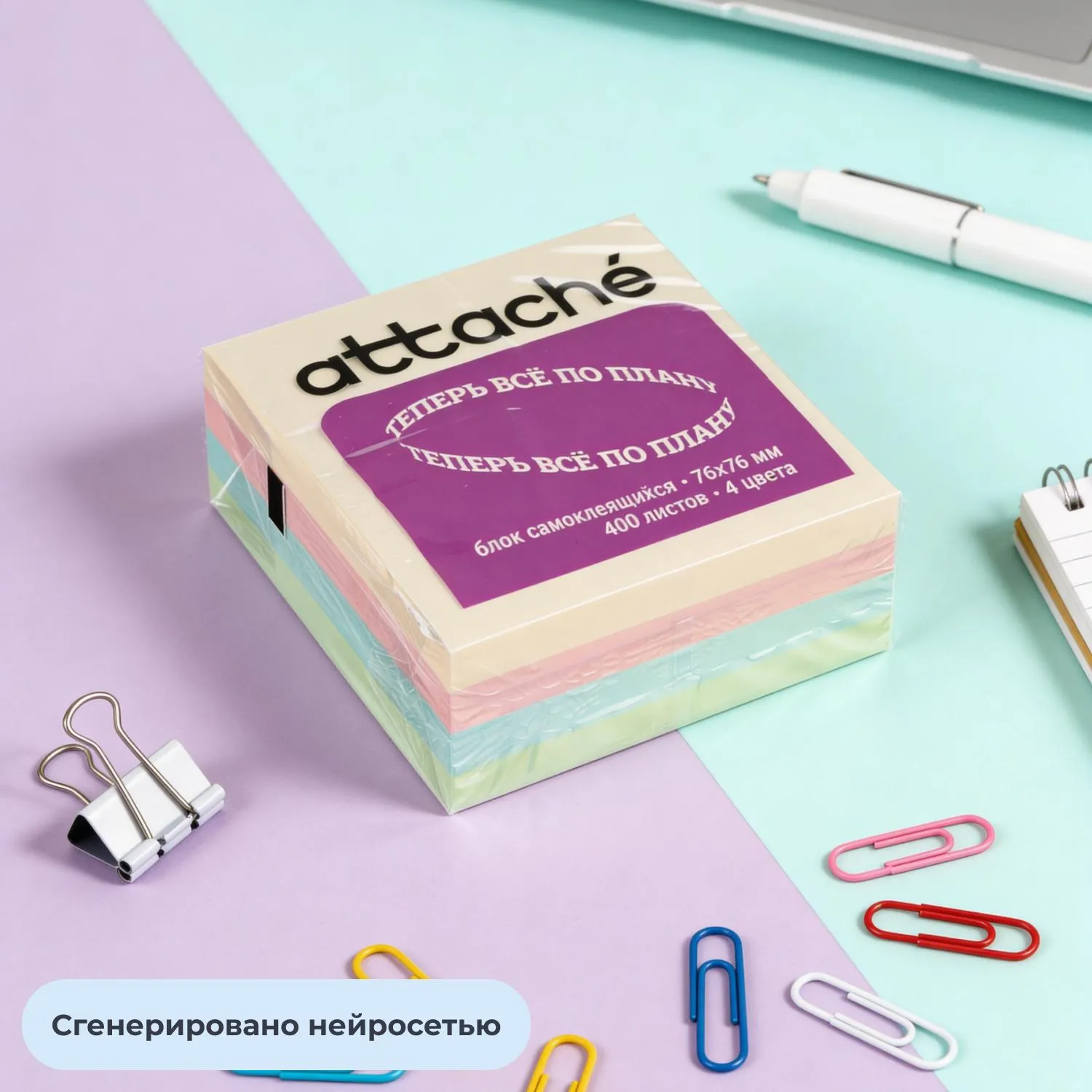 Стикеры Attache самоклеящиеся 76х76 мм, набор 400 шт., 4 цвета - Image 8