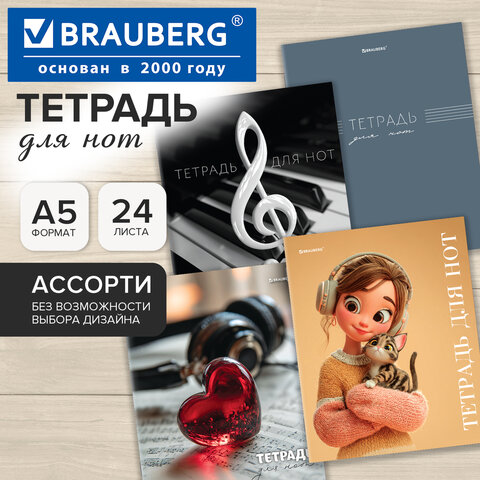 Тетрадь для нот А5, 24 л., обложка мелованный картон, на скобе, BRAUBERG, МИКС, 405736 - Image 7