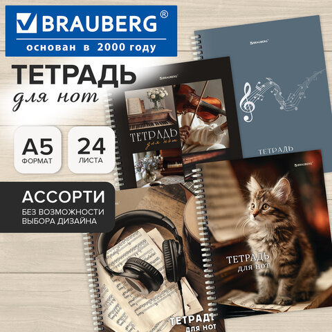 Тетрадь для нот А5, 24 л., обложка мелованный картон, на гребне, BRAUBERG, МИКС1, 405738 - Image 7