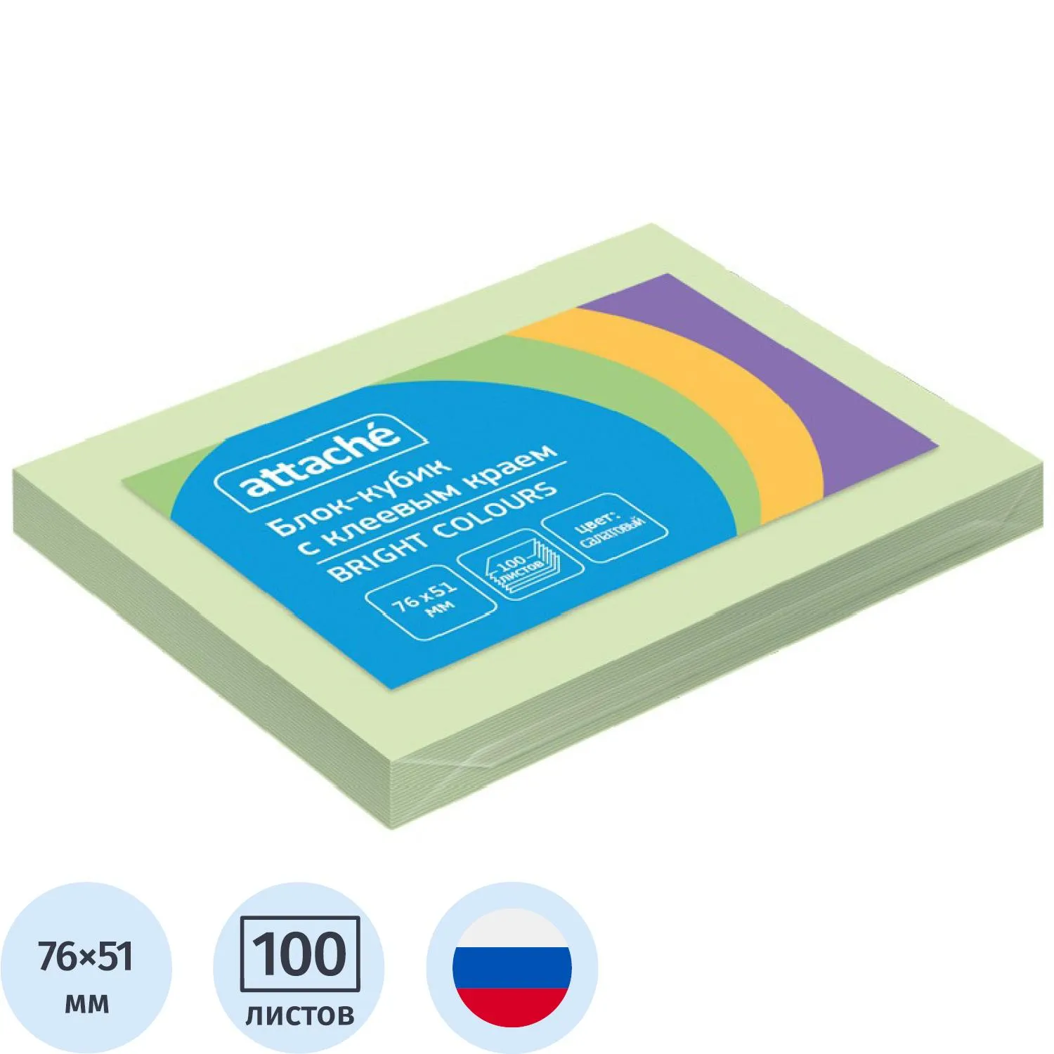 Стикеры Attache салатовые 76x51 мм, 100 листов, бумага 60 г/м²
