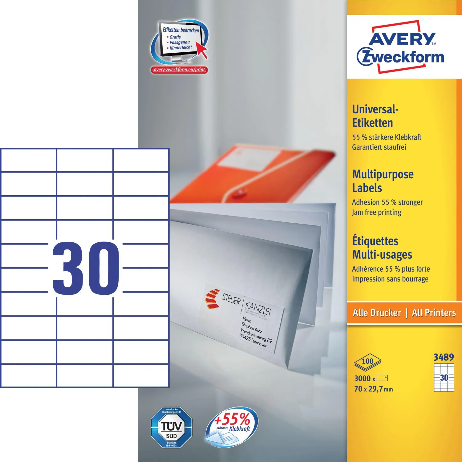 Этикетки самоклеящиеся А4 Ultragrip Avery Zweckform (сертификация TÜV SÜD) - Image 2