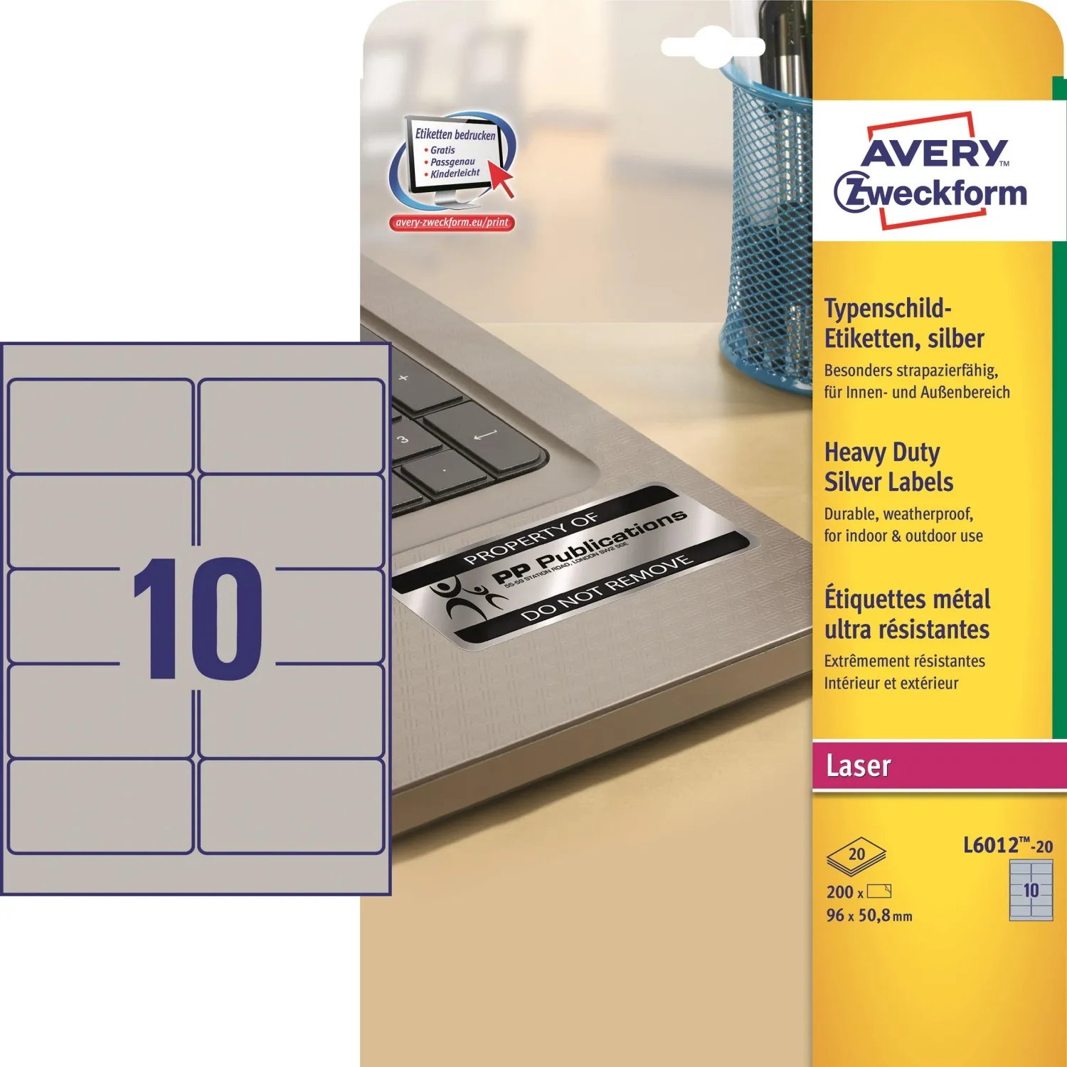 Этикетки серебристые Avery Zweckform L6012-20 (96×50,8 мм), полиэстер −40°...+150°C - Image 6
