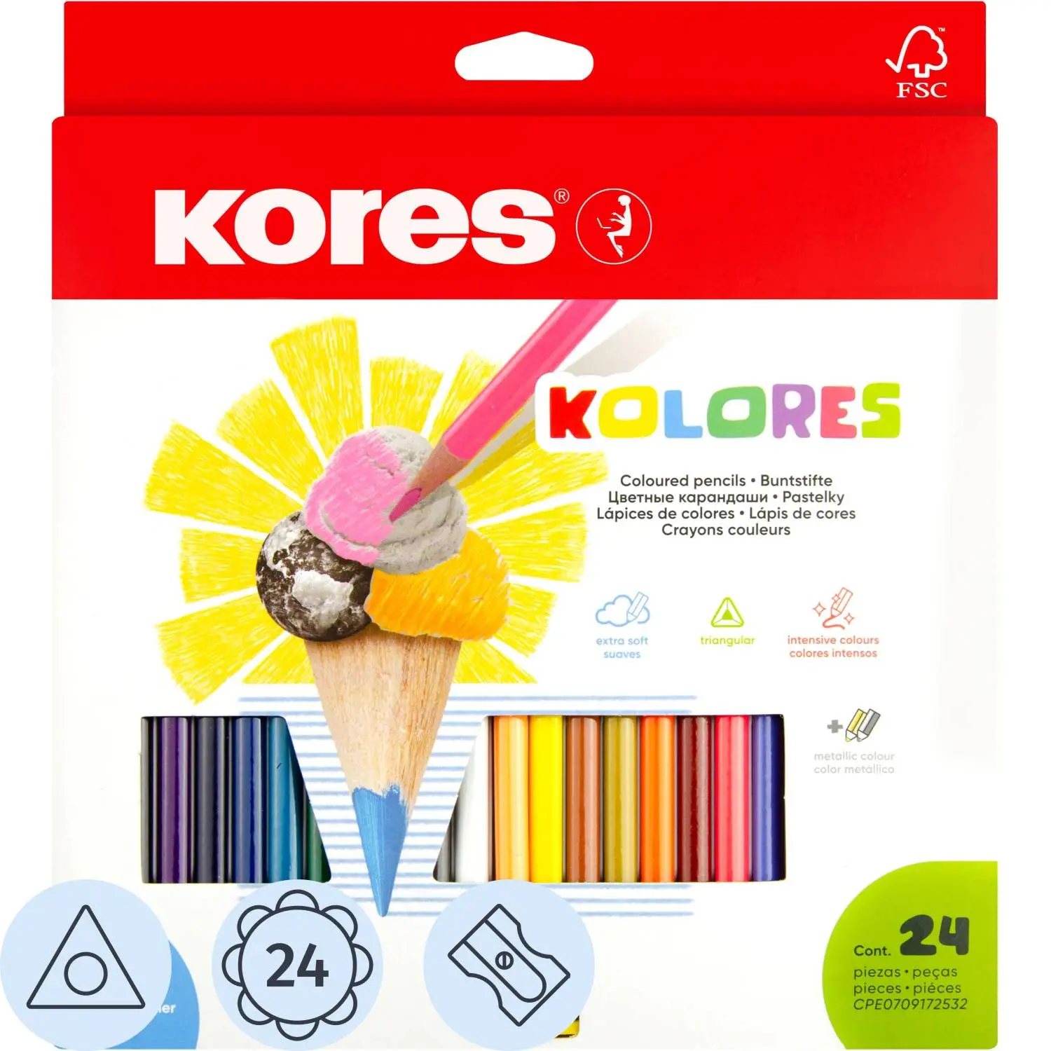 Карандаши цветные Kores Kolores 24 карандаша 24 цвета трёхгранные