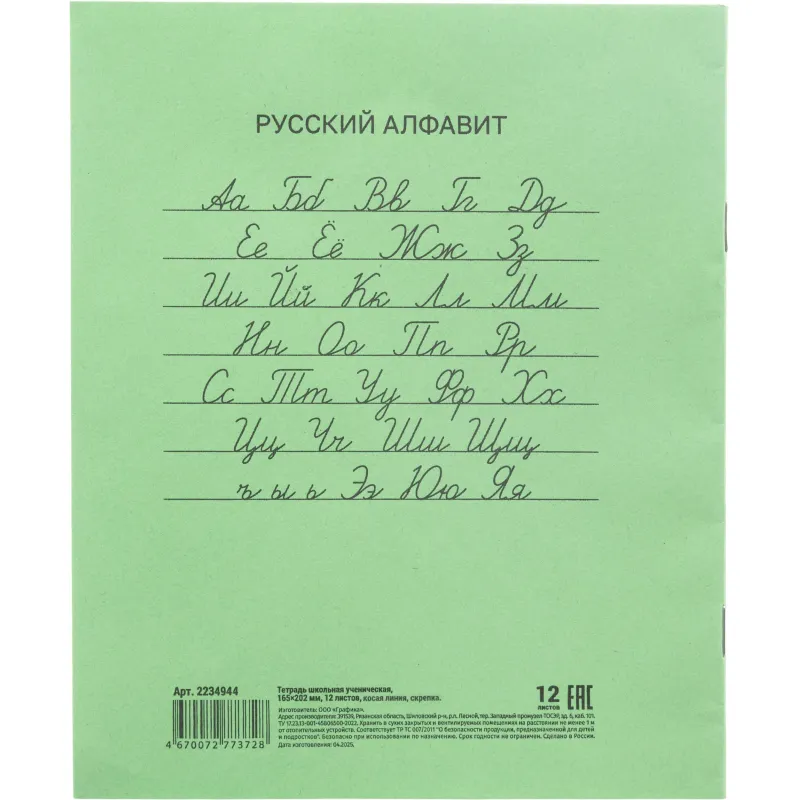 Тетрадь школьная зелёная А5 12 л, офсет 60 г/м², для русского языка - Image 8