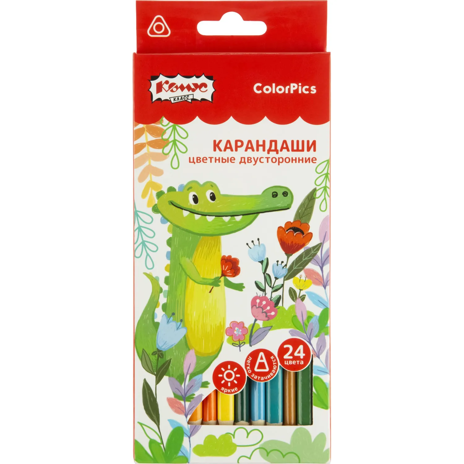 Карандаши цветные Комус Класс ColorPics 12 карандашей 24 цвета трёхгранные (двусторонние) - Image 2