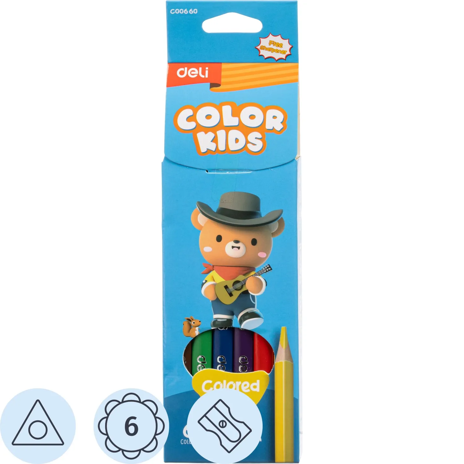 Карандаши цветные Deli Color Kids Jumbo 6 карандашей 6 цветов трёхгранные (утолщённые)