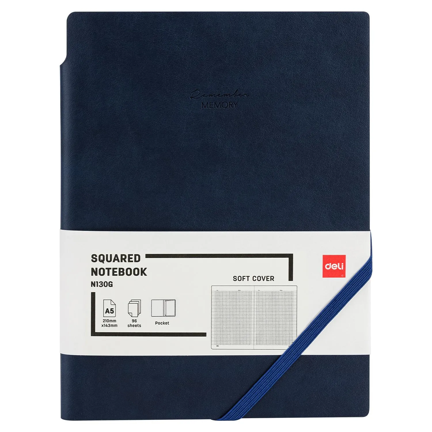 Бизнес-блокнот Deli Squared Notebook A5 искусственная кожа, резинка фиксации, тиснение, синий