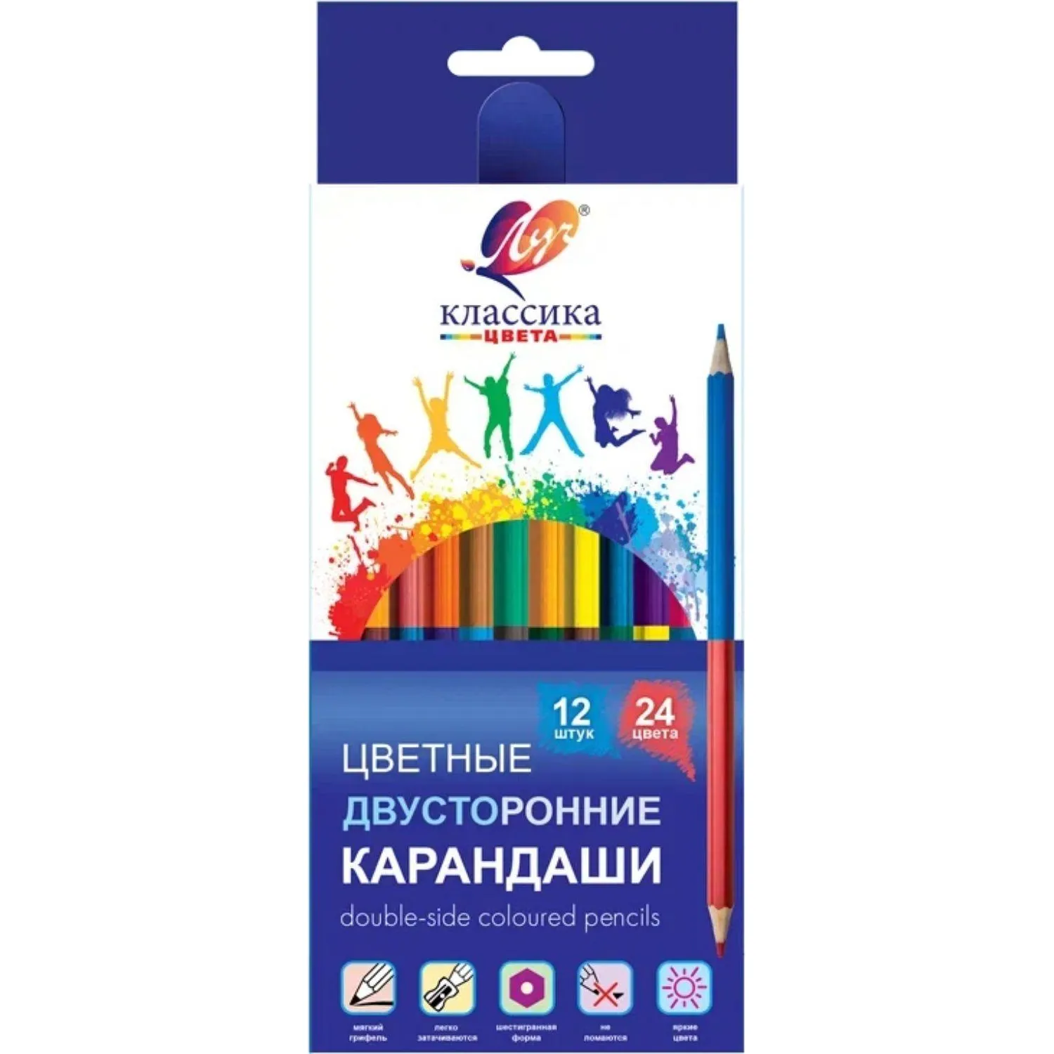 Карандаши цветные Луч Классика 12 карандашей 24 цвета шестигранные (двусторонние) - Image 3