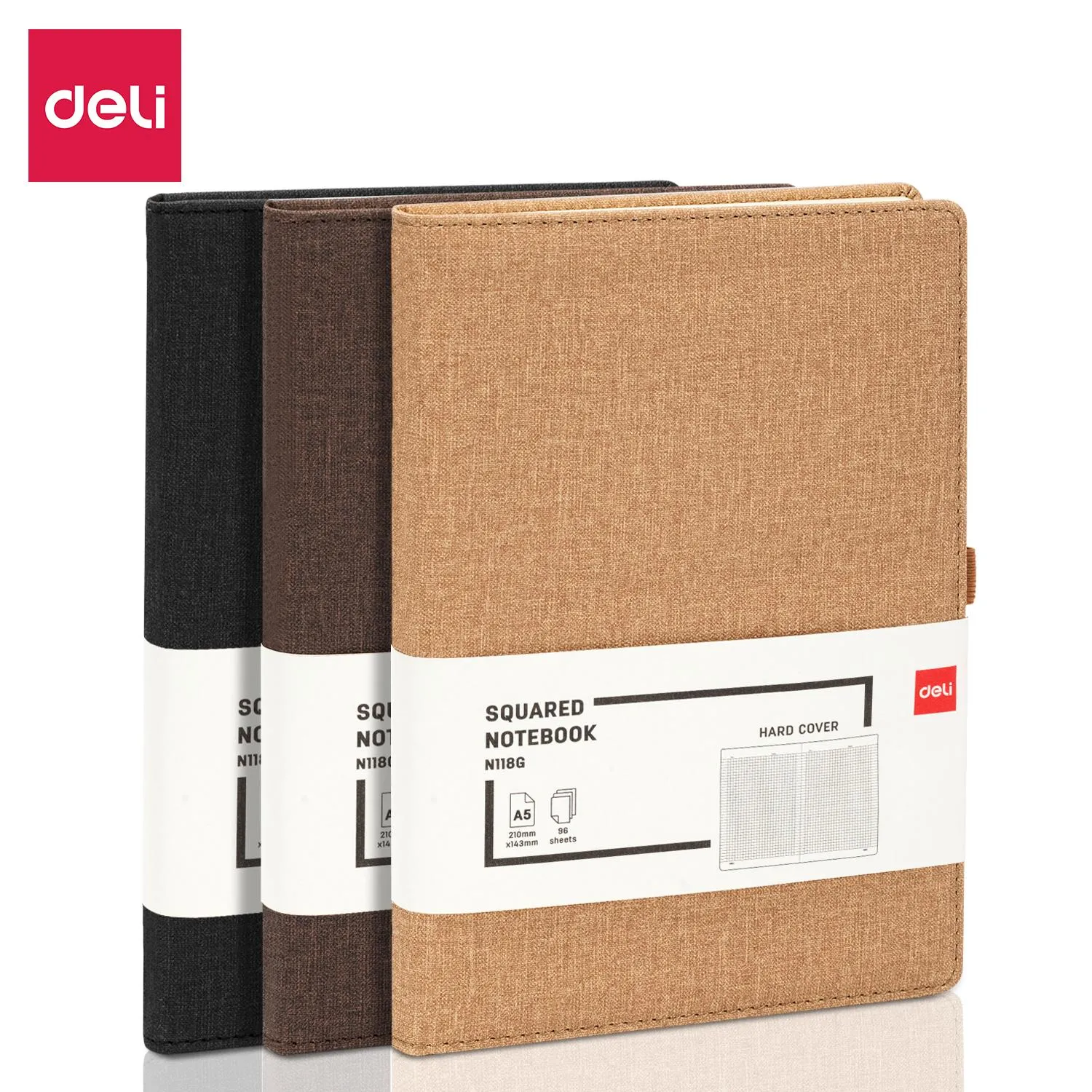 Бизнес-блокнот Deli Squared Notebook А5 96 листов, клетка, экокожа 21×14,3 см