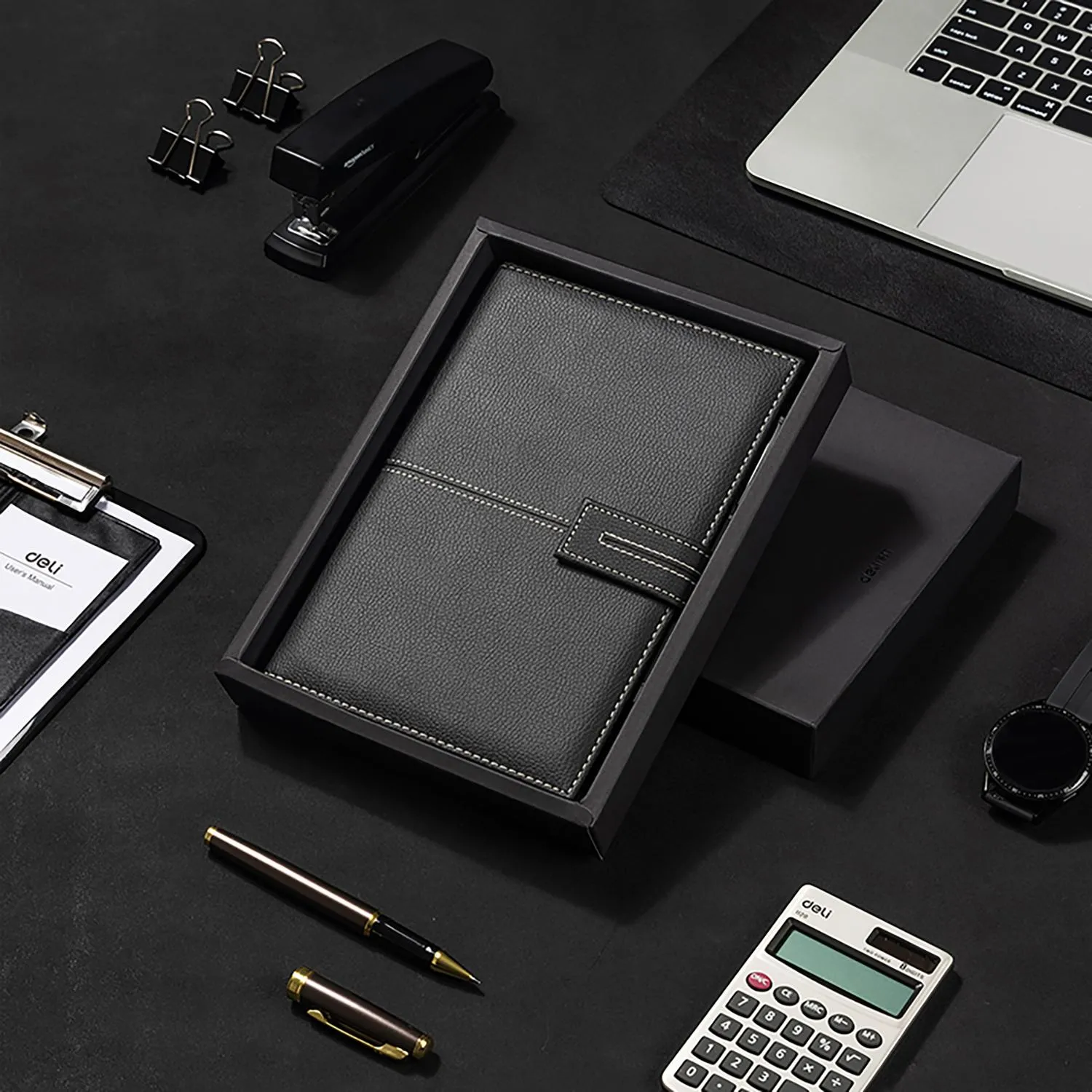 Бизнес-блокнот Deli Squared Notebook А5 120 л., клетка, экокожа, магнит 21×14,3 см - Image 8