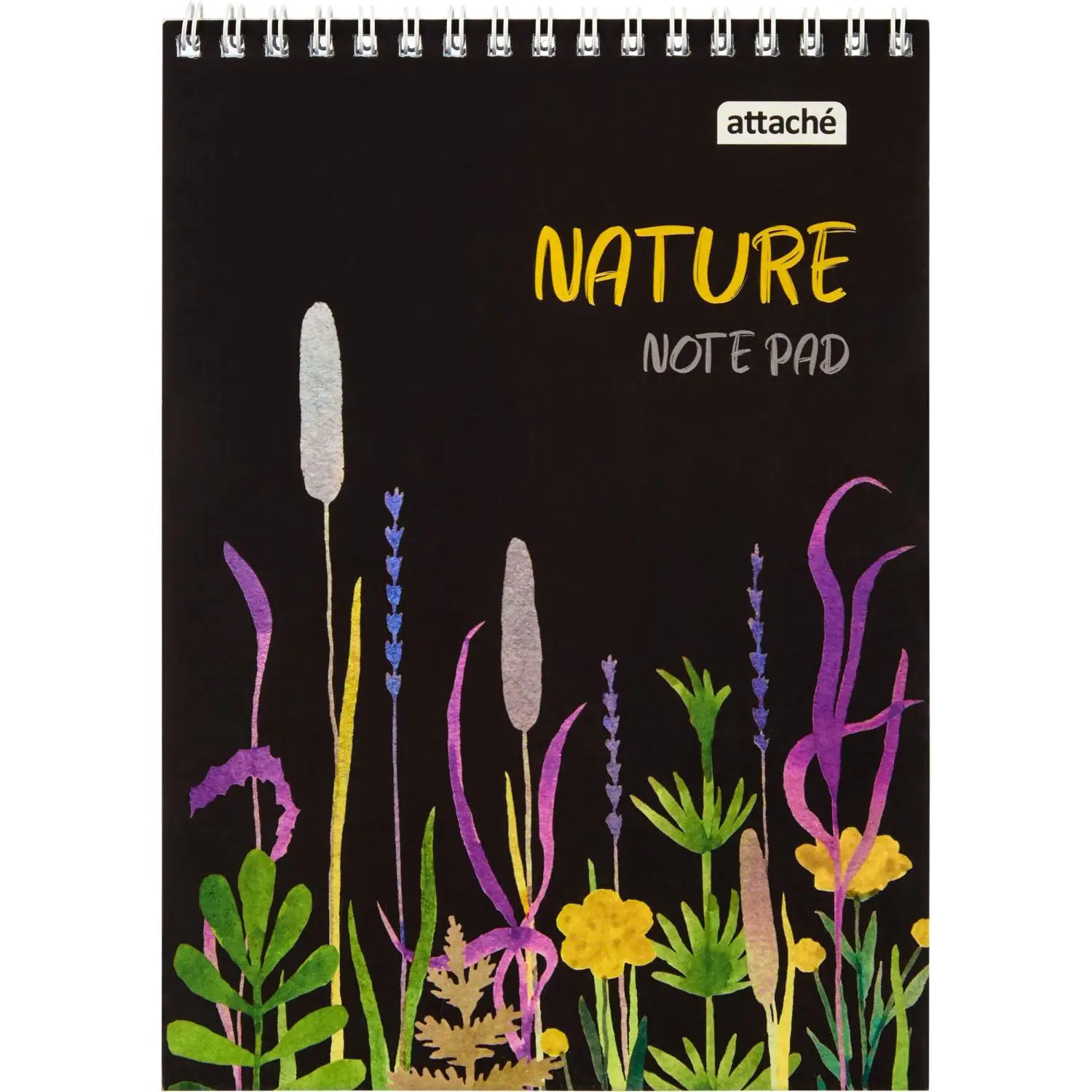 Блокнот Attache Nature Black flowers A5 60 л., клетка, спираль, 146×204 мм