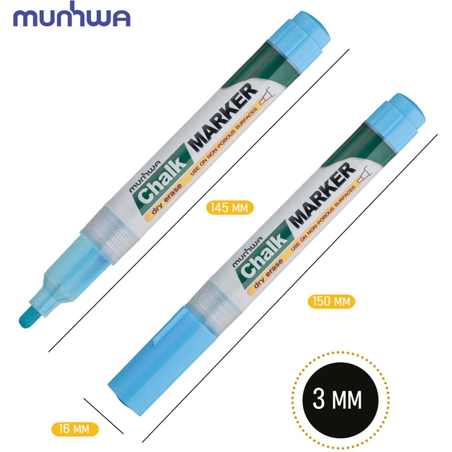 Маркер меловой MunHwa CM-02 Chalk жидкий мел синий для стекла и зеркал - Image 5