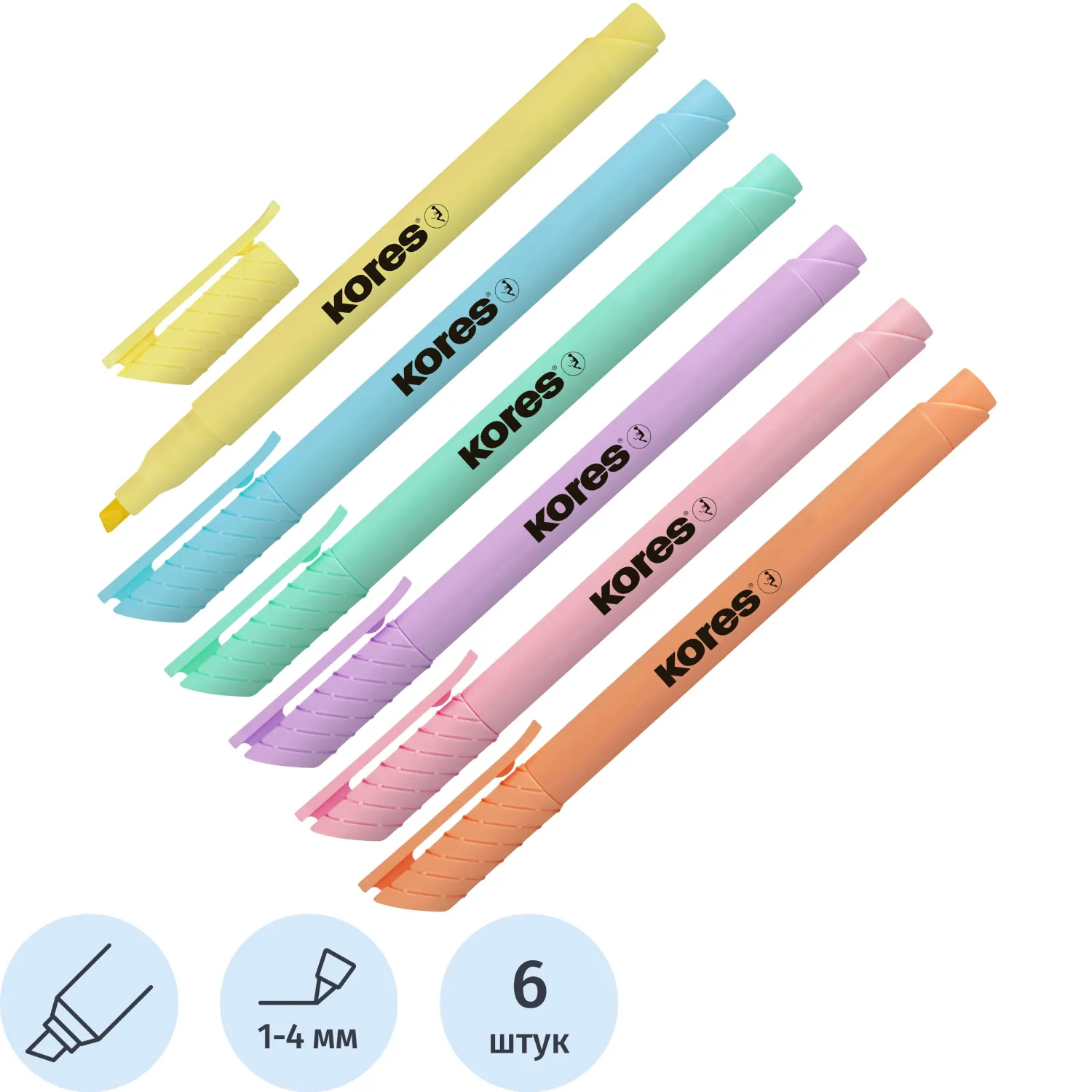 Текстовыделители Kores High Liner Pastel (пастельные цвета, скошенный наконечник)
