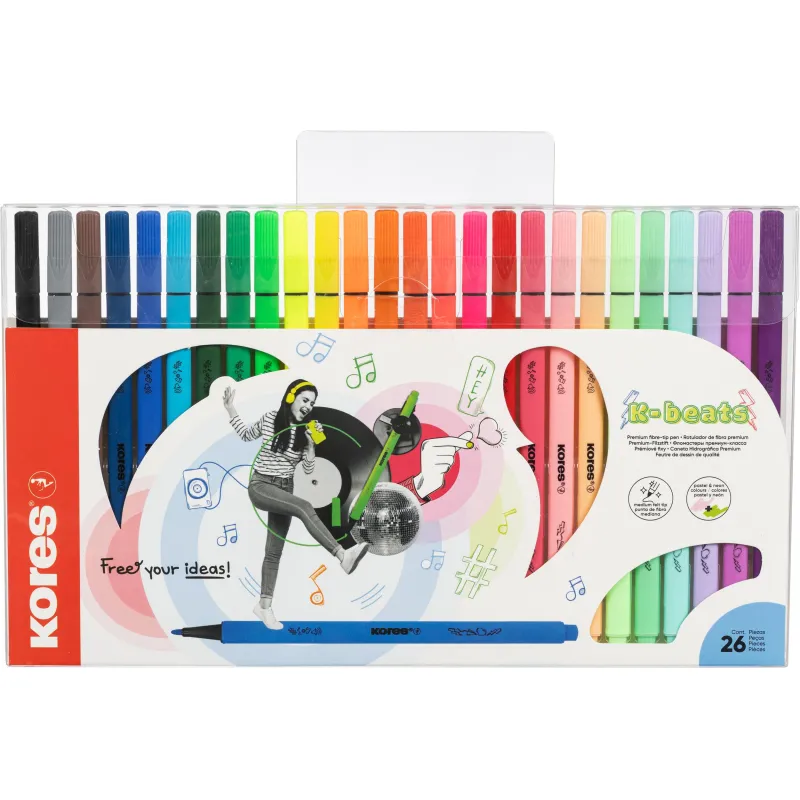 Фломастеры Kores K-beats 26 цветов с вентилируемыми колпачками - Image 2