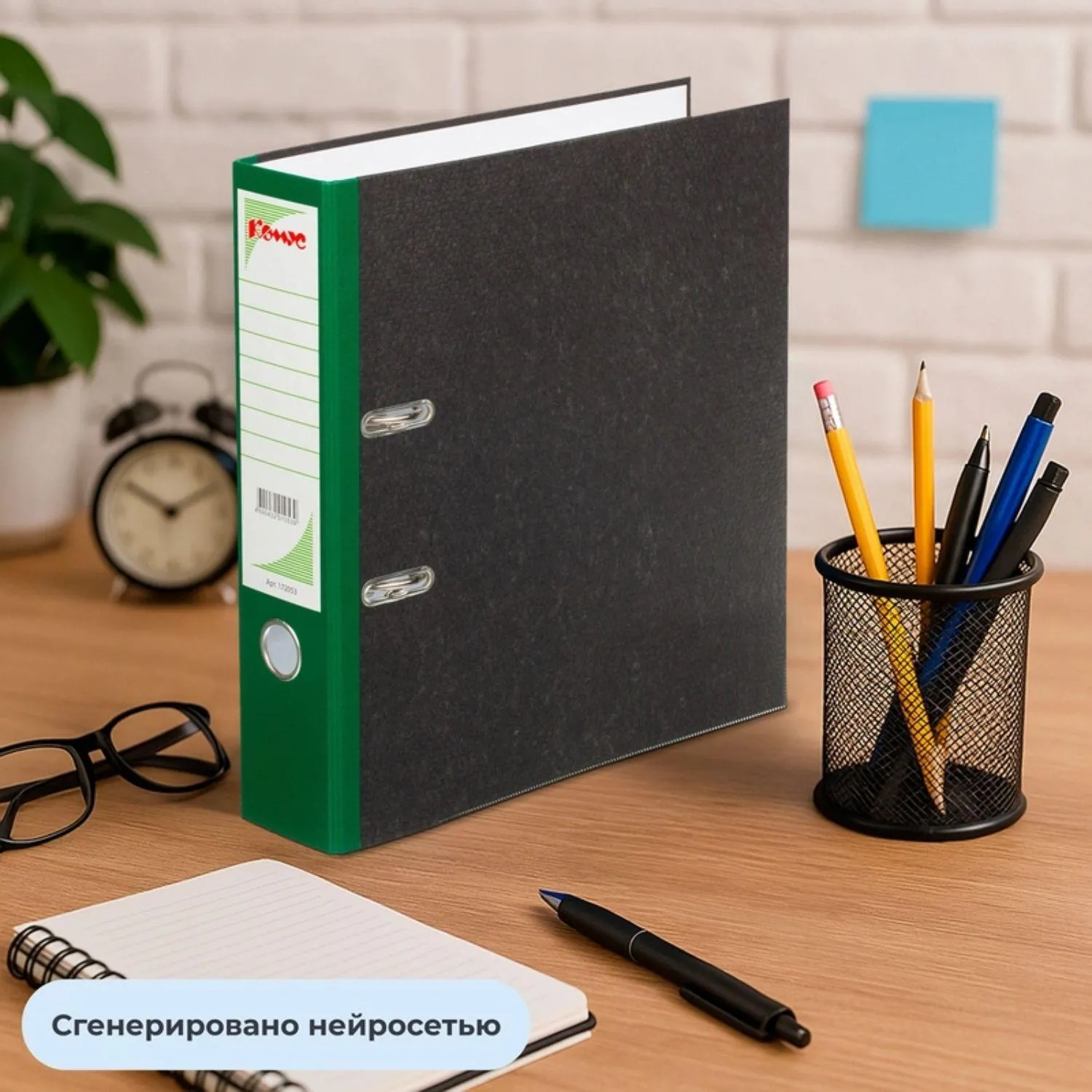 Папка-регистратор 75 мм чёрная/зелёная бумага с защитным уголком - Image 11