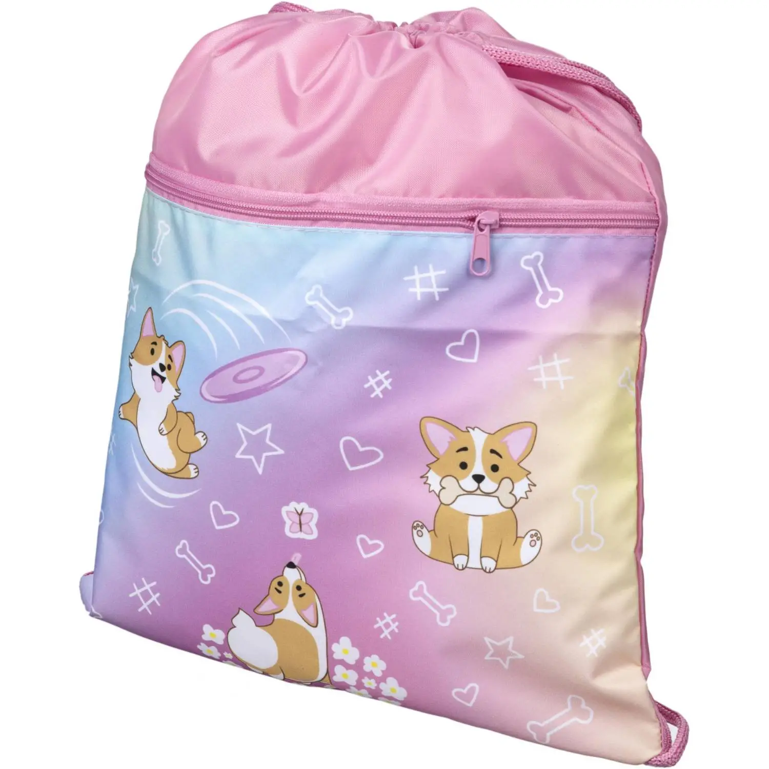 Мешок для сменной обуви Комус Класс Corgi time 330x420 мм розовый с карманом - Image 7