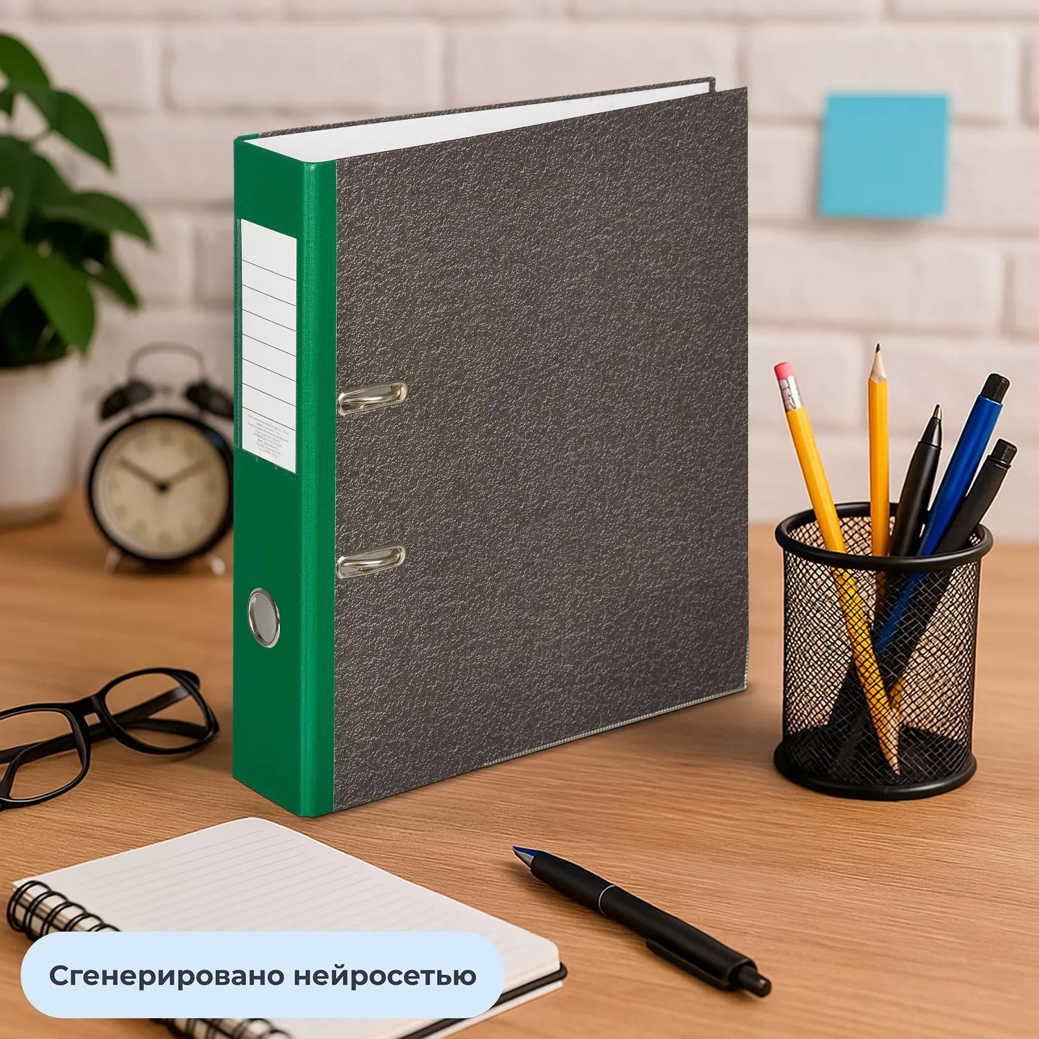 Папка-регистратор 75 мм чёрная/зелёная бумага с защитным уголком - Image 11