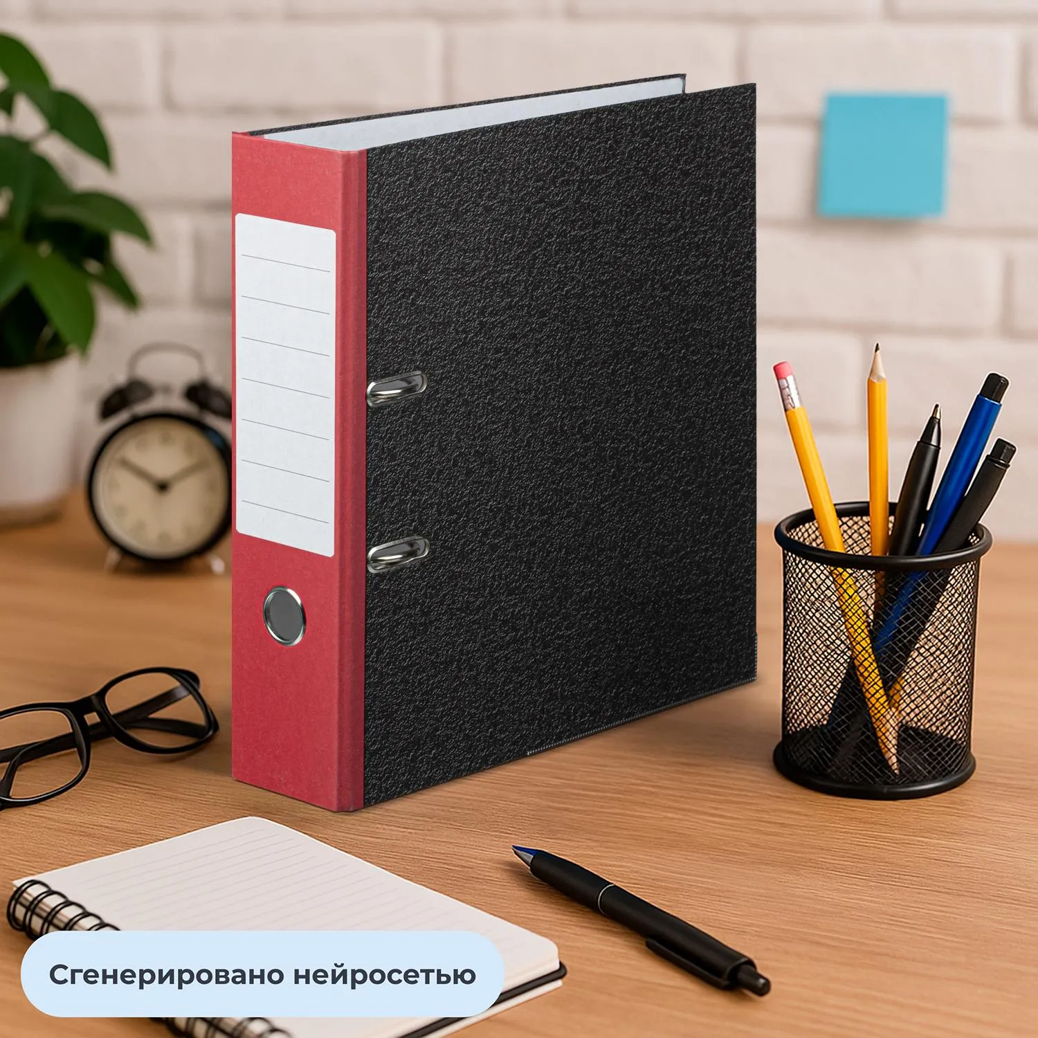 Папка-регистратор 80 мм чёрная/красная бумага с защитным уголком - Image 11