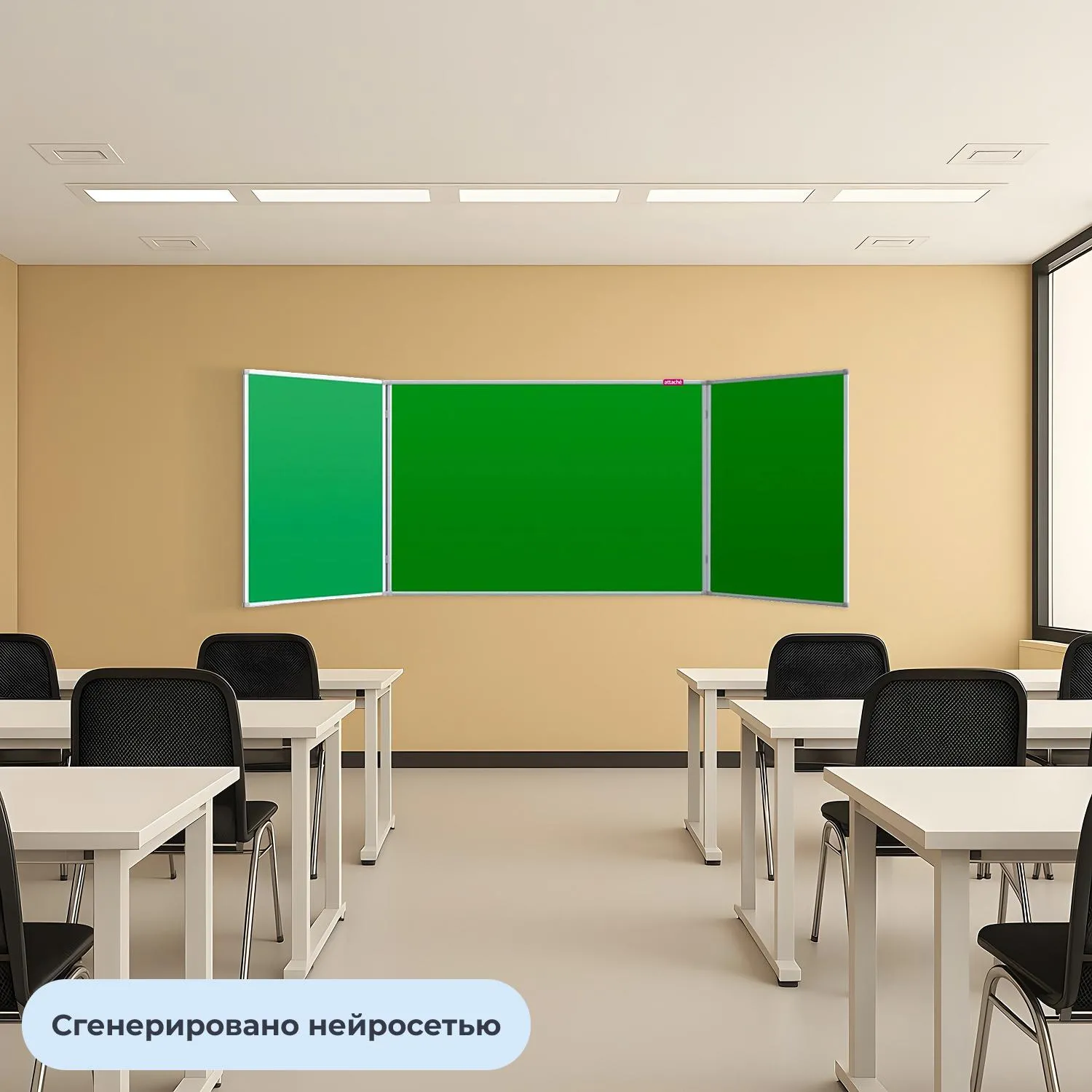 Доска магнитно-меловая/маркерная 100x300 см трёхсекционная зелёная лаковое покрытие - Image 4