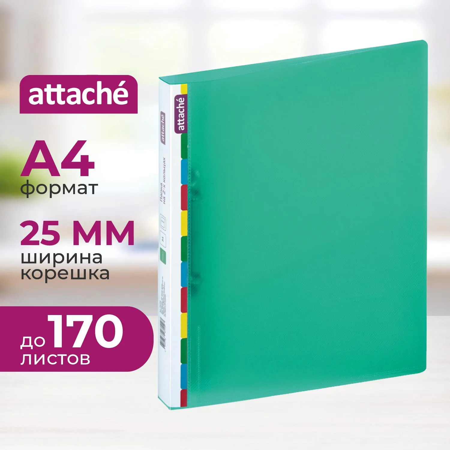 Папка на 2-х кольцах Diagonal 25 мм зеленая до 170 листов (пластик 0.5 мм)