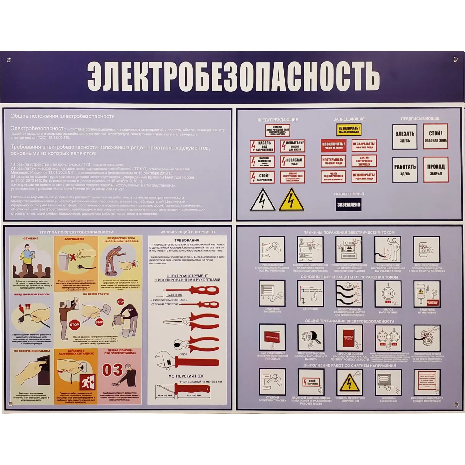 Информационный стенд-плакат Электробезопасность (910х700 мм)