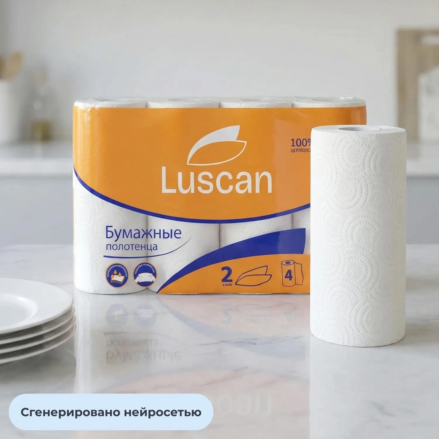 Полотенца бумажные Luscan 2-слойные белые 4 рулона по 12.5 метров - Image 4