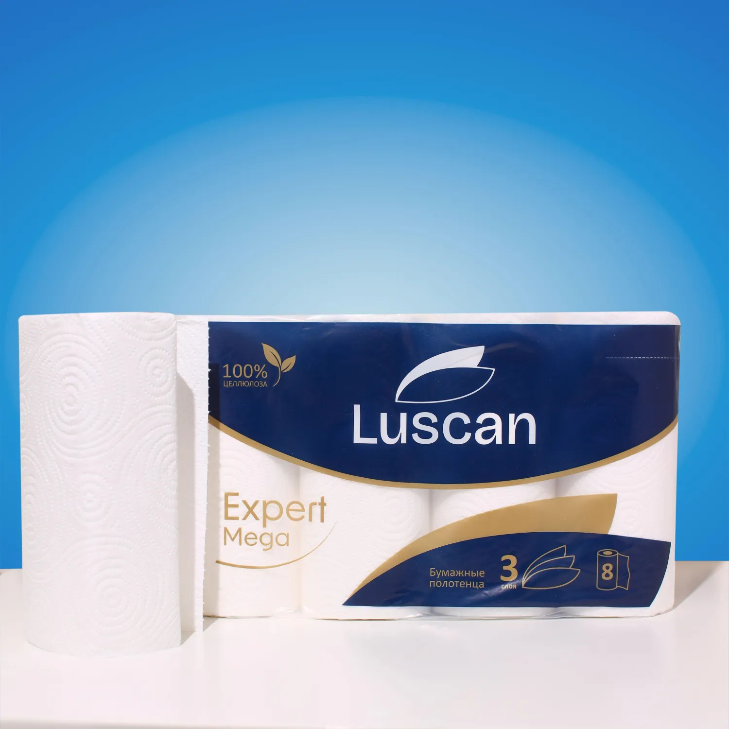 Полотенца бумажные Luscan Expert Mega 3-слойные белые 8 рулонов по 12 метров - Image 4