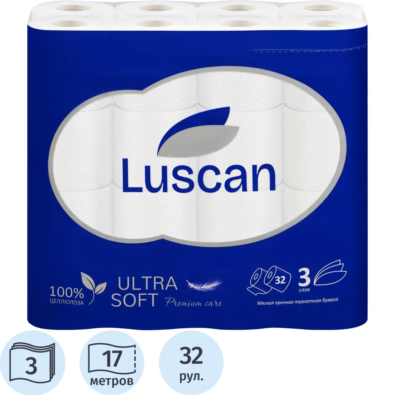 Бумага туалетная Luscan Deluxe Mega Pack 3-слойная белая (32 рулона в упаковке)