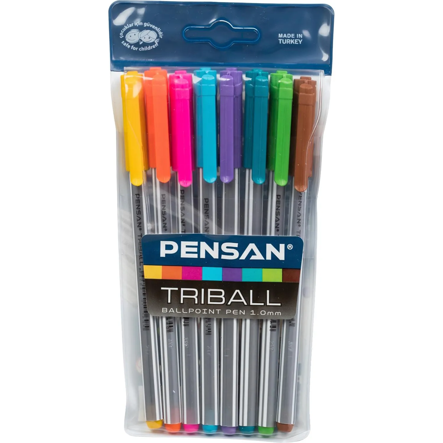 Набор шариковых ручек одноразовых Pensan Triball 8 цветов (толщина линии 1 мм)