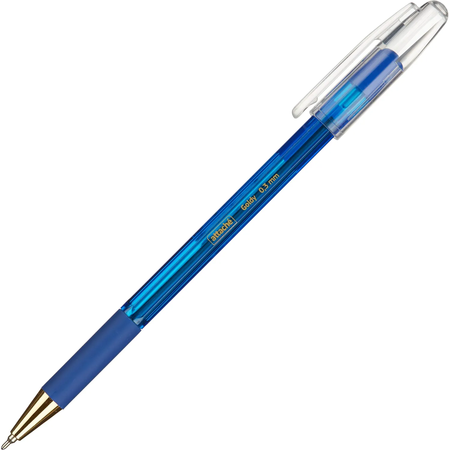 Шариковая ручка Attache Goldy 0,3 мм прозрачный корпус золотой наконечник - Image 3