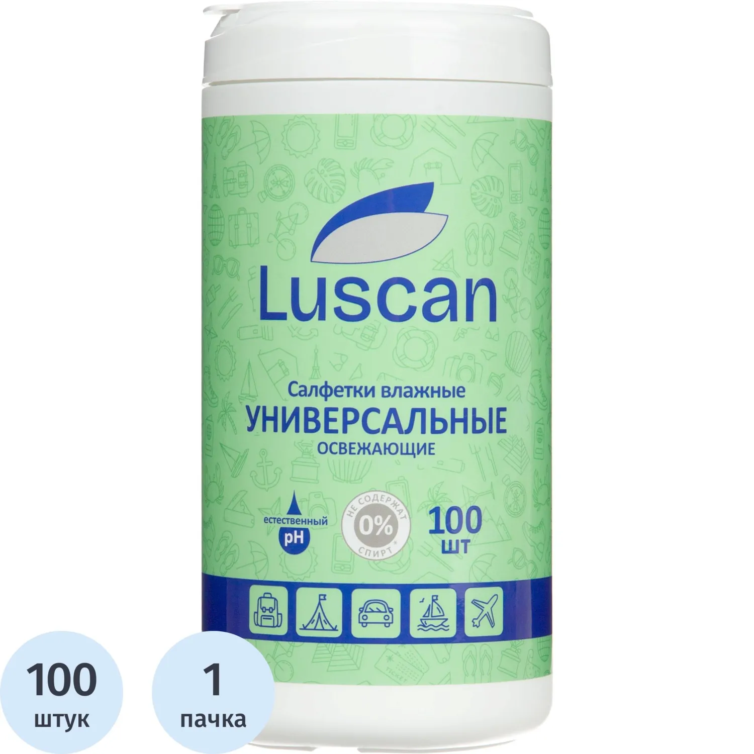 Салфетки влажные Luscan универсальные туба пластиковая (100 листов в пачке)