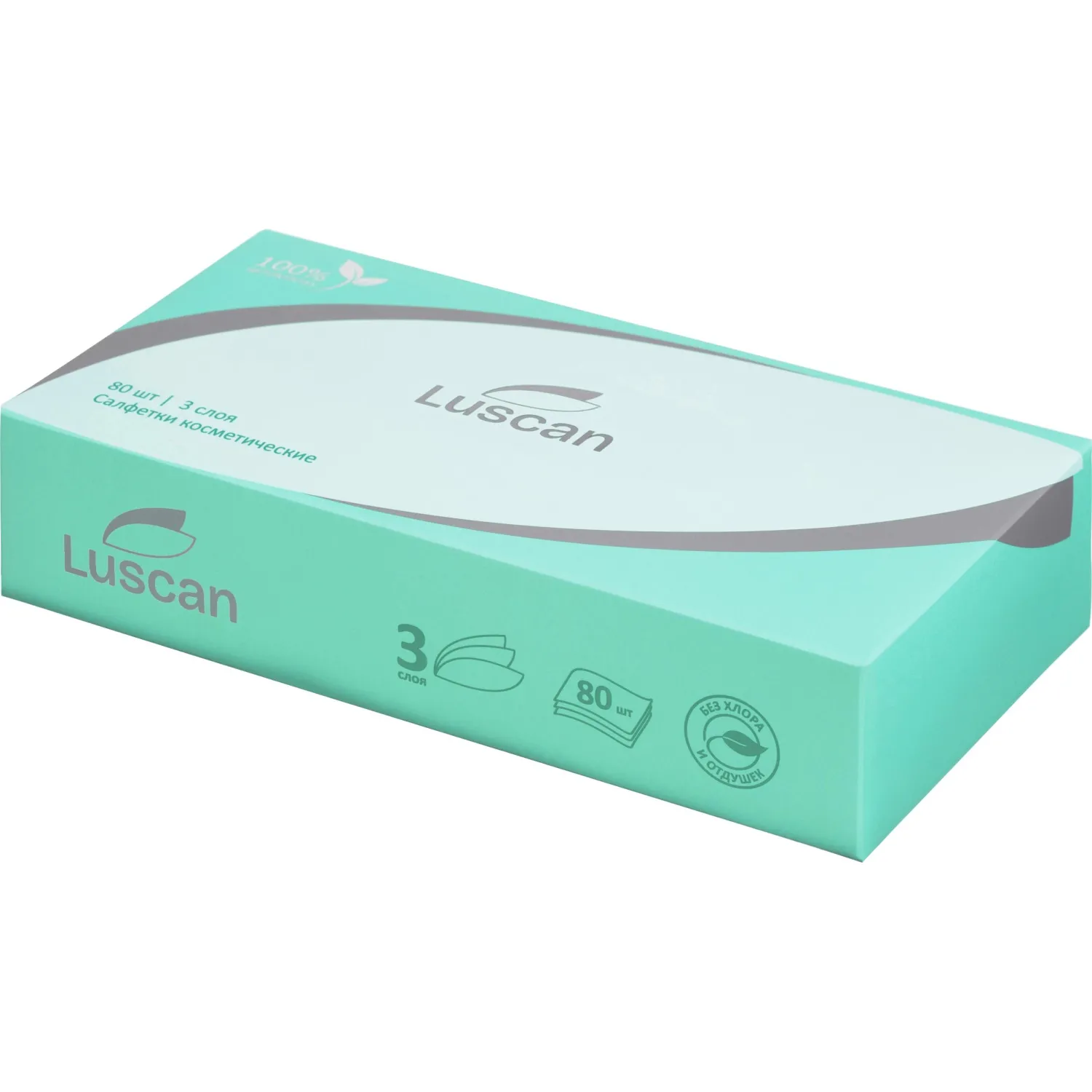 Салфетки косметические Luscan 3-слойные (80 штук в упаковке) - Image 2