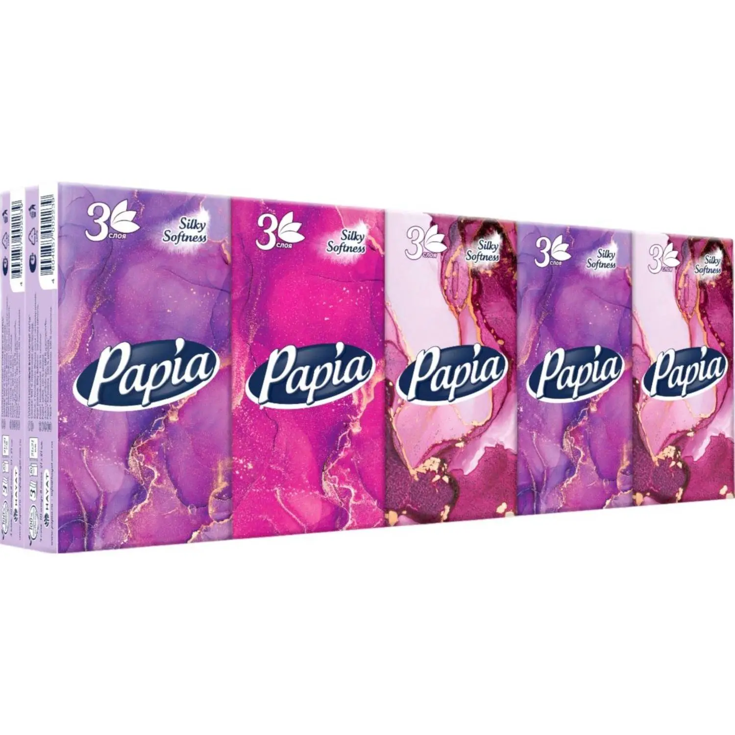 Носовые платочки бумажные Papia Silky Softness 3-слойные (10 пачек по 10 платков) - Image 5