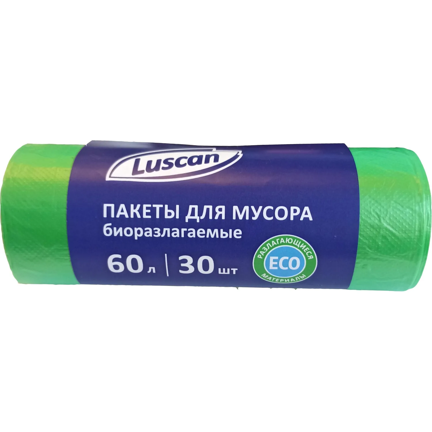 Мешки для мусора Luscan 60 л зеленые (ПНД 12 мкм, 30 штук)