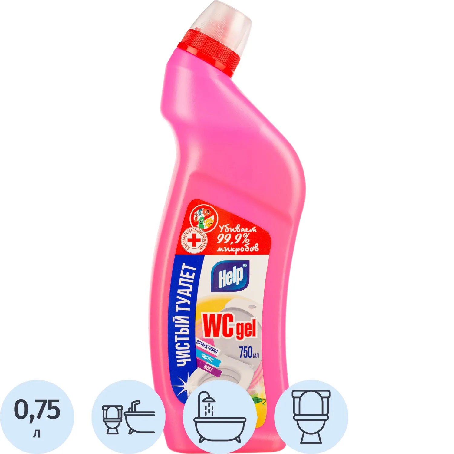 Средство для сантехники чистящее Help Чистый туалет WC гель Лимон 0.75 кг для уборки туалета