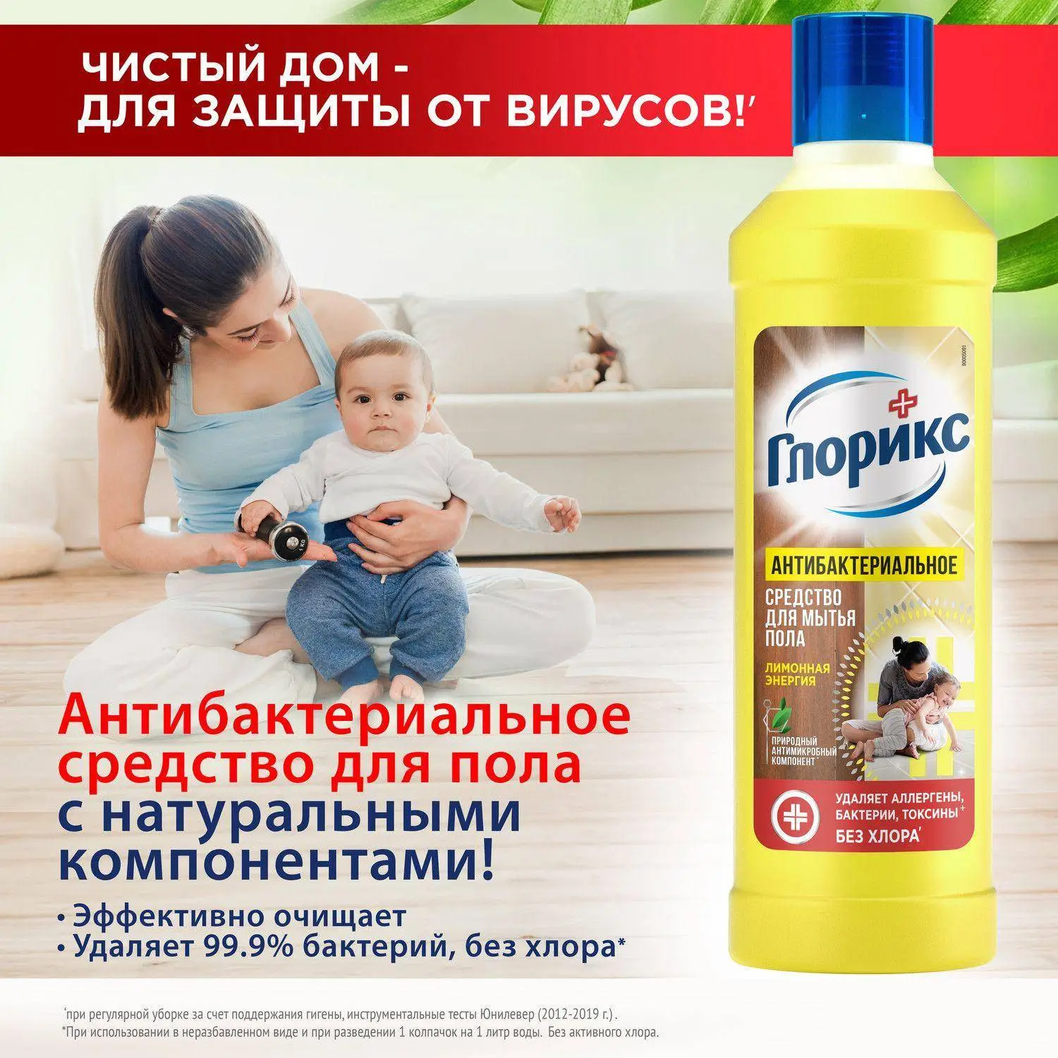 Средство для мытья пола Glorix Лимонная энергия 1 л универсальное антибактериальное - Image 4
