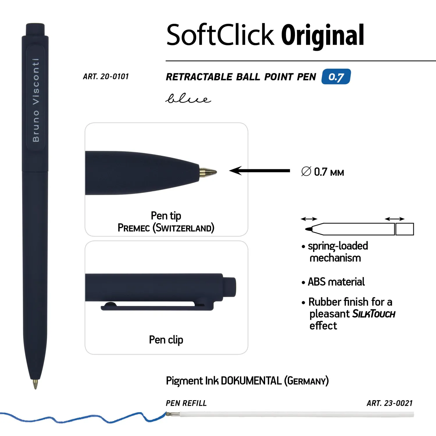 авторучки SoftClick Original классические с клипом, синий стержень Premec 0.7 мм, автомат - Image 12