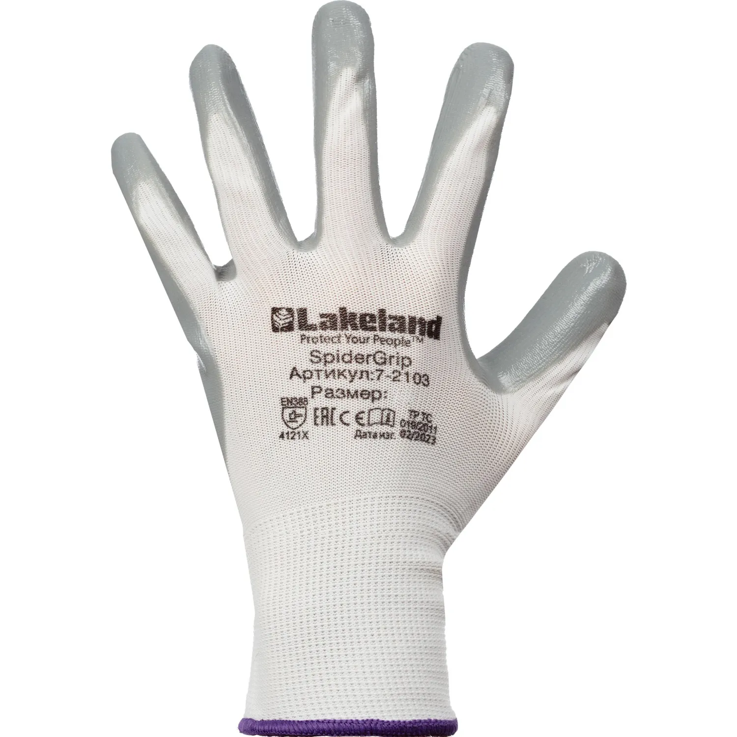 Перчатки рабочие защитные Lakeland SpiderGrip 7-2103 полиэфирные с нитриловым покрытием бело-серые (13 класс, размер XL, 2103) - Image 4