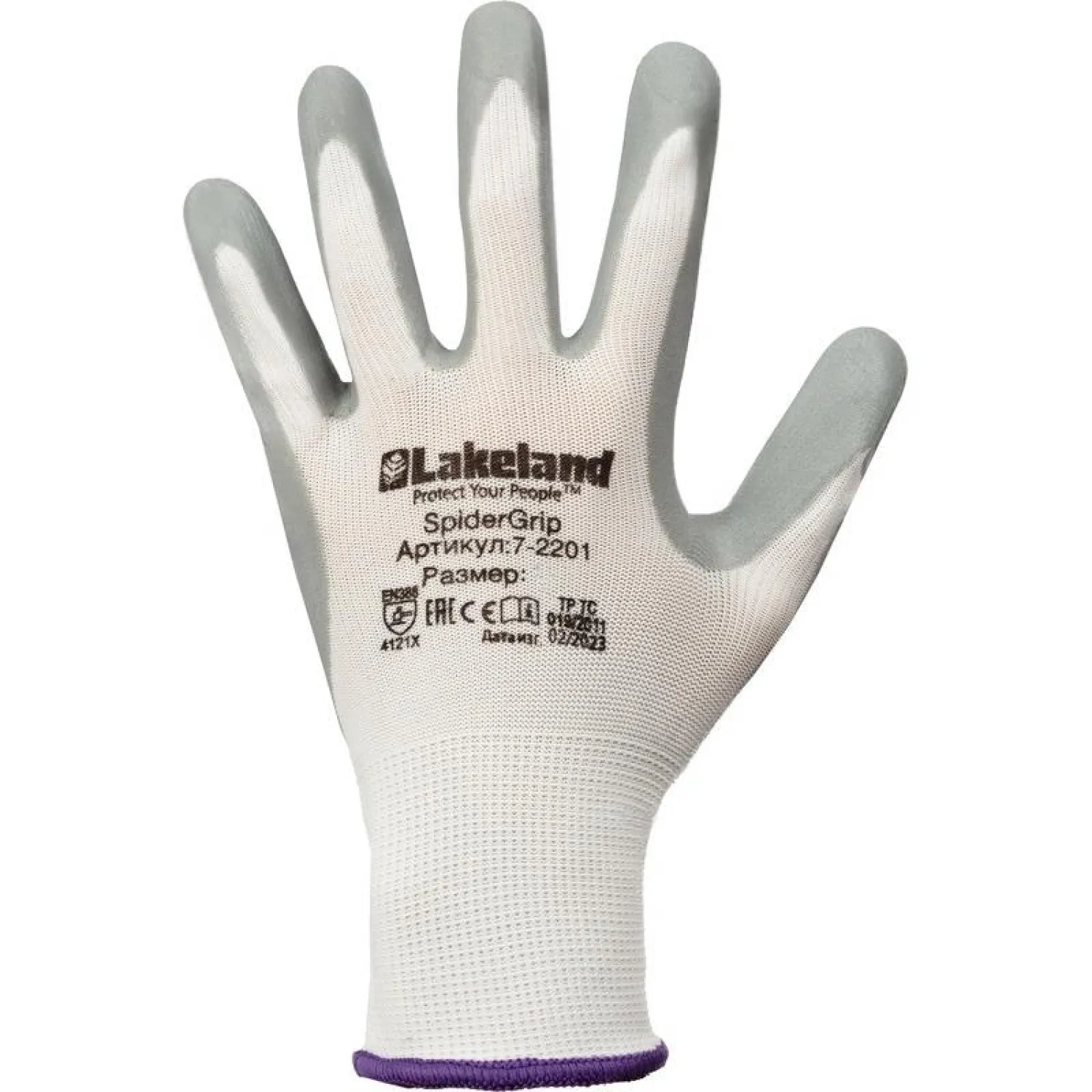 Перчатки рабочие защитные Lakeland SpiderGrip 7-2201 полиэфирные с нитриловым покрытием бело-серые (13 класс, размер L, 5 пар в упаковке, 2201) - Image 3