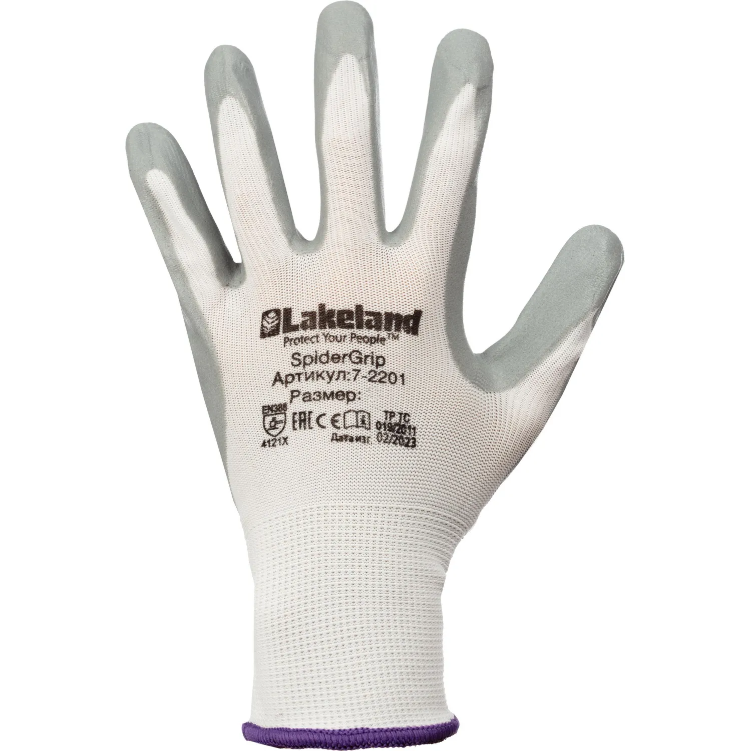 Перчатки рабочие защитные Lakeland SpiderGrip 7-2201 полиэфирные с нитриловым покрытием бело-серые (13 класс, размер L, 5 пар в упаковке, 2201) - Image 4