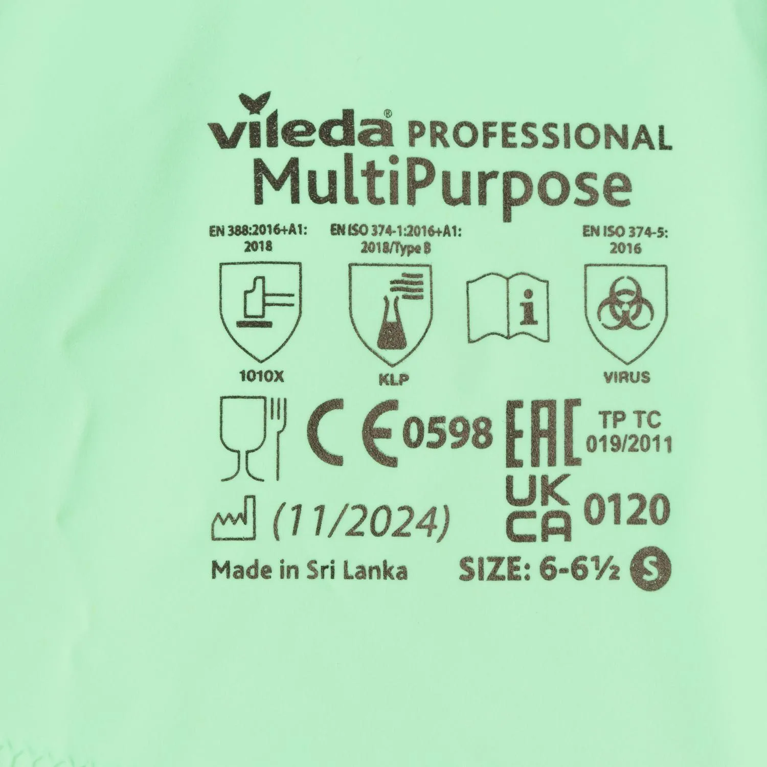 Перчатки латексные Vileda Professional MultiPurpose с хлопковым напылением зеленые (размер 8.5-9, L, 174365) - Image 4