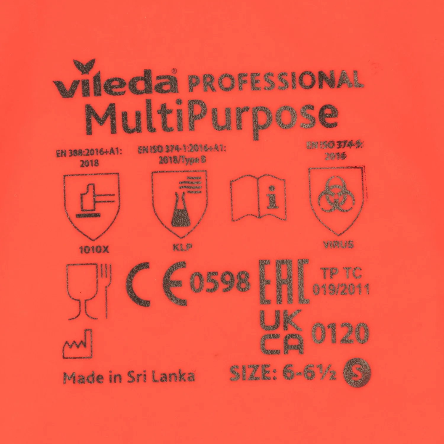 Перчатки латексные Vileda Professional MultiPurpose с хлопковым напылением красные (размер 7.5-8, M, 174343) - Image 4