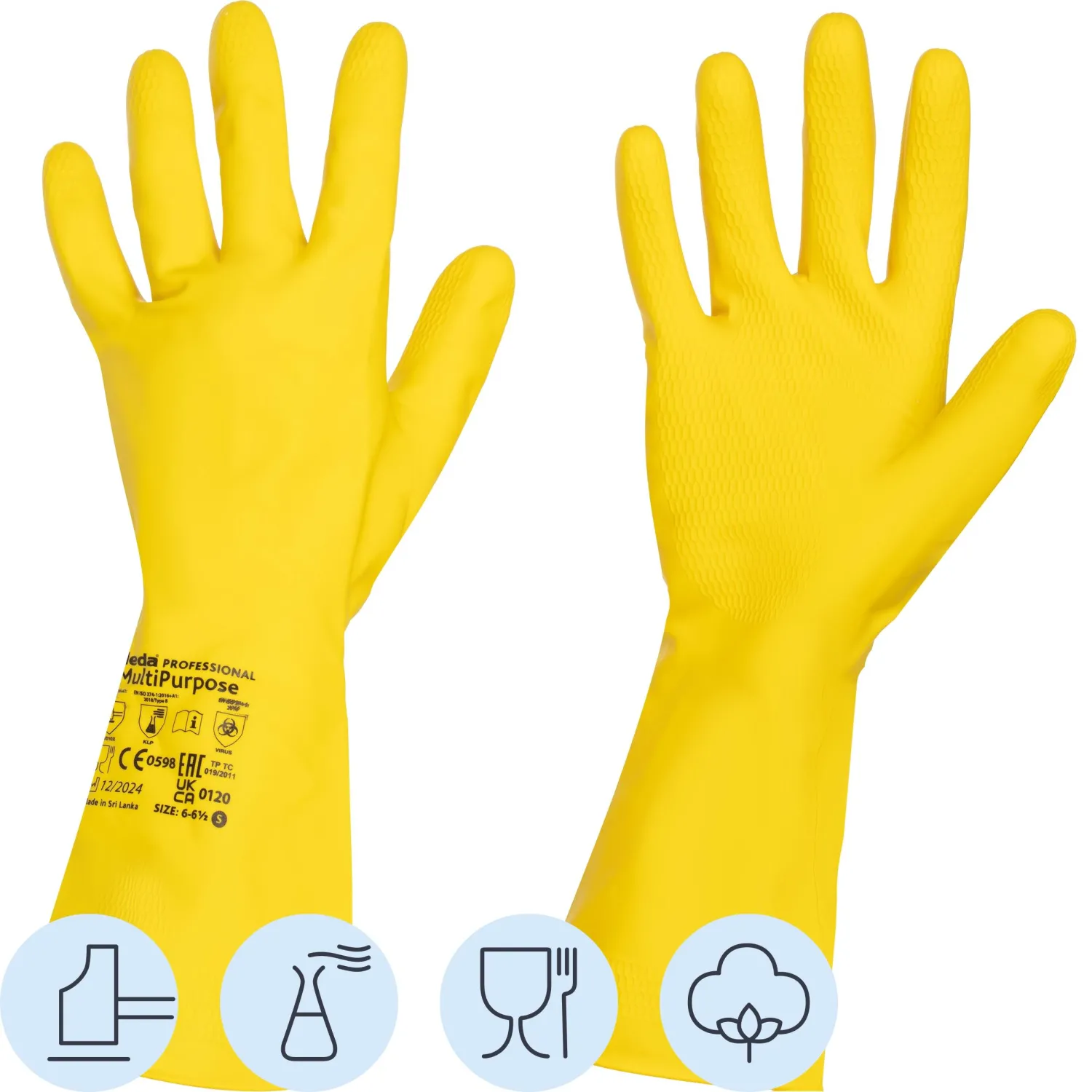 Перчатки латексные Vileda Professional MultiPurpose с хлопковым напылением желтые (размер 8.5-9, L, 174375)