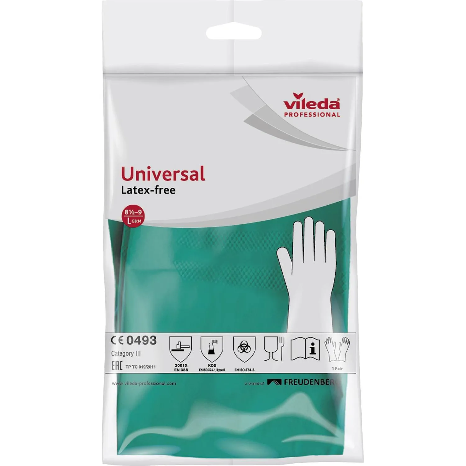 Перчатки нитриловые Vileda Professional Universal с хлопковым напылением зелёные (размер 8.5-9, L, 174383) - Image 11