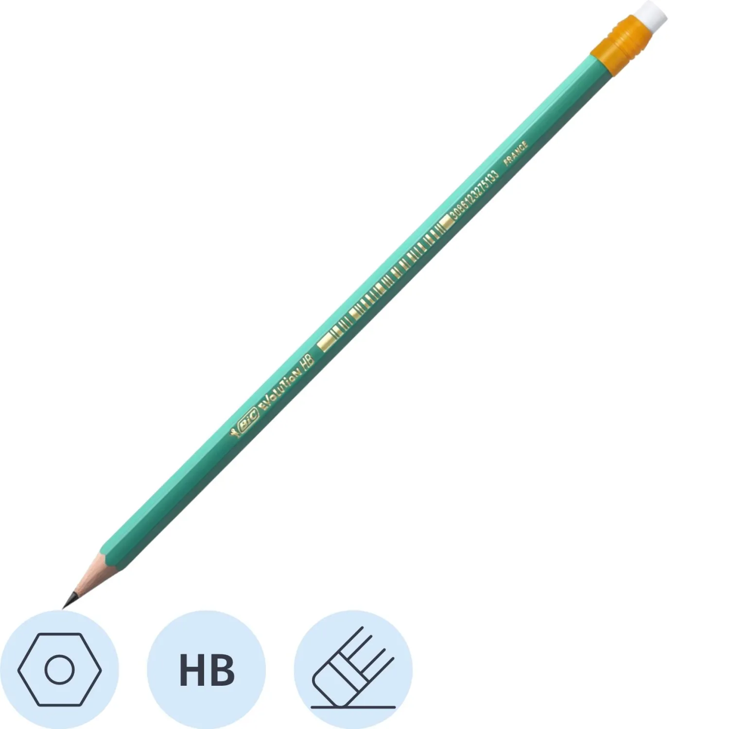 Карандаш чернографитный HB с ластиком BIC Evolution Эко заточённый шестигранный