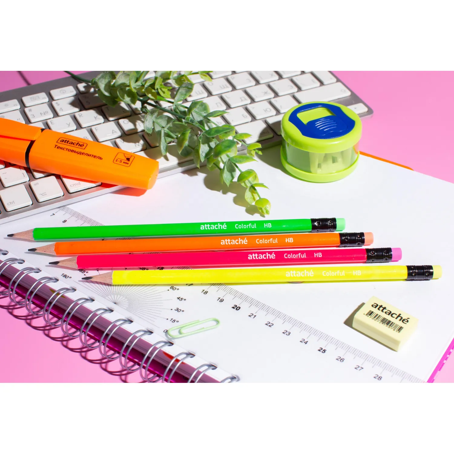 Карандаш чернографитный НВ с ластиком Attache Colorful заточённый трёхгранный - Image 7