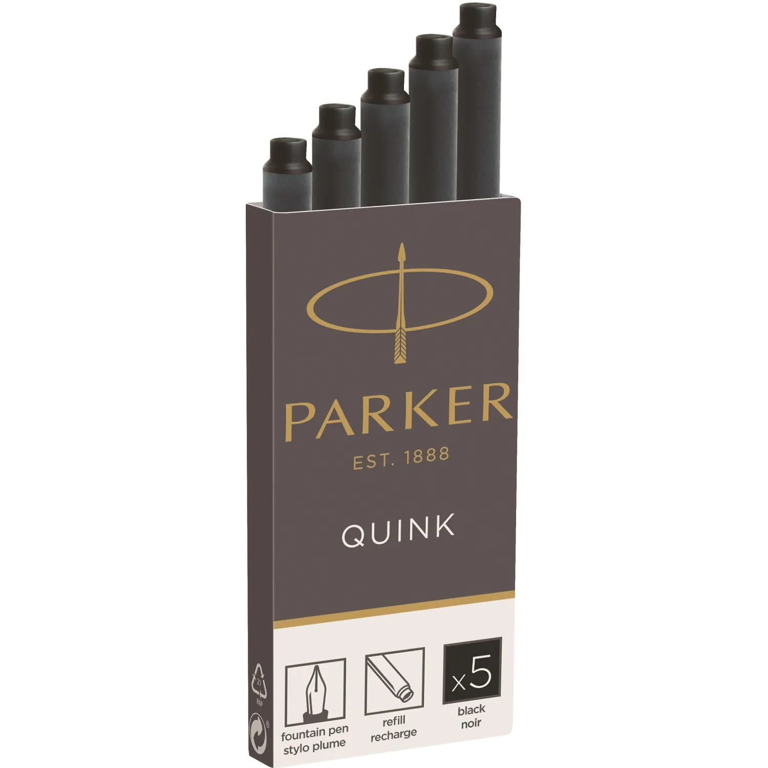 Картриджи чернильные для перьевой ручки Parker чёрные (5 штук в упаковке, артикул производителя 1950382)